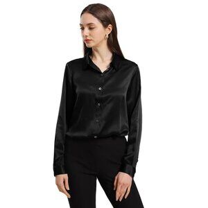 DaisySilk 22 Momme Black Silk Shirt, Small, NWT!